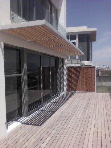 Galvanized Mild Steel Pergola and Screen, Painted with Garapa Wood. 